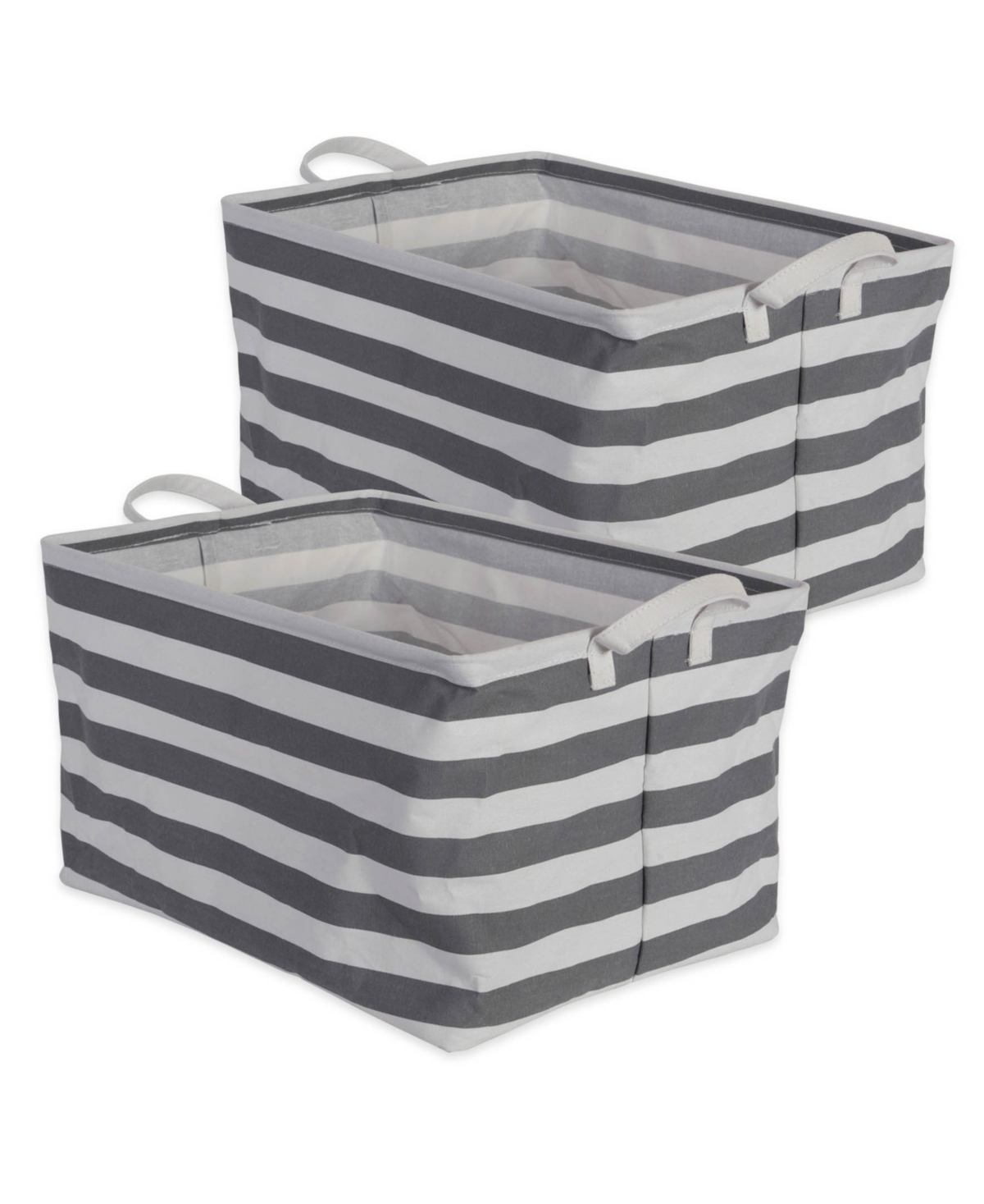 Polyethylene Coated Cotton Polyester Laundry Bin Stripe Rectangle Extra Large Set of 2 - Gray
