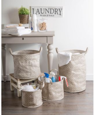 Polyethylene Coated Woven Paper Laundry Bin Tribal Chevron Stone Round Small Set of 2