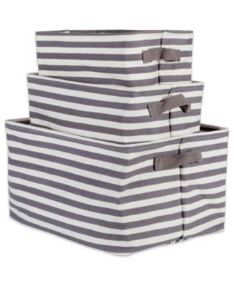 Polyethylene Coated Herringbone Woven Cotton Laundry Bin Stripe Rectangle Set of 3