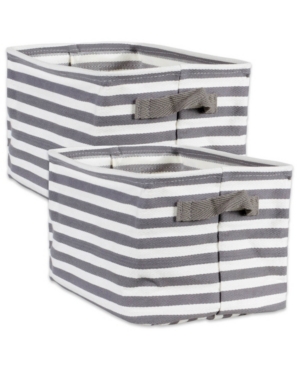 Design Imports Polyethylene Coated Herringbone Woven Cotton Laundry Bin Stripe Rectangle Small Set of 2