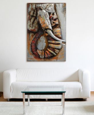 Elephant Mixed Media Iron Hand Painted Dimensional Wall Art, 60" x 40" x 2.8"
