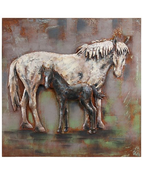 Empire Art Direct Mare And Foal Mixed Media Iron Hand Painted Dimensional Wall Art 48 X 48 X 2 Reviews All Wall Decor Home Decor Macy S