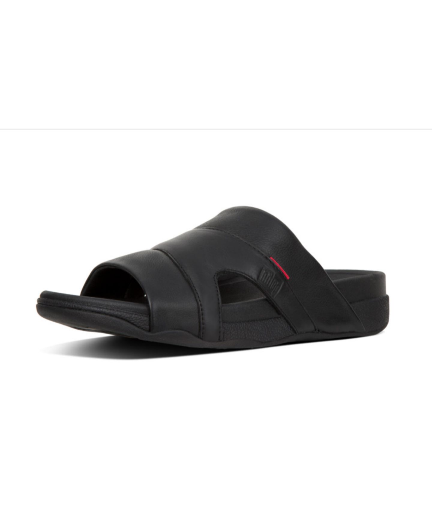 Мужские сандалии FitFlop Freeway Pool Slide in Leather, цвет: Чёрный — фото 2