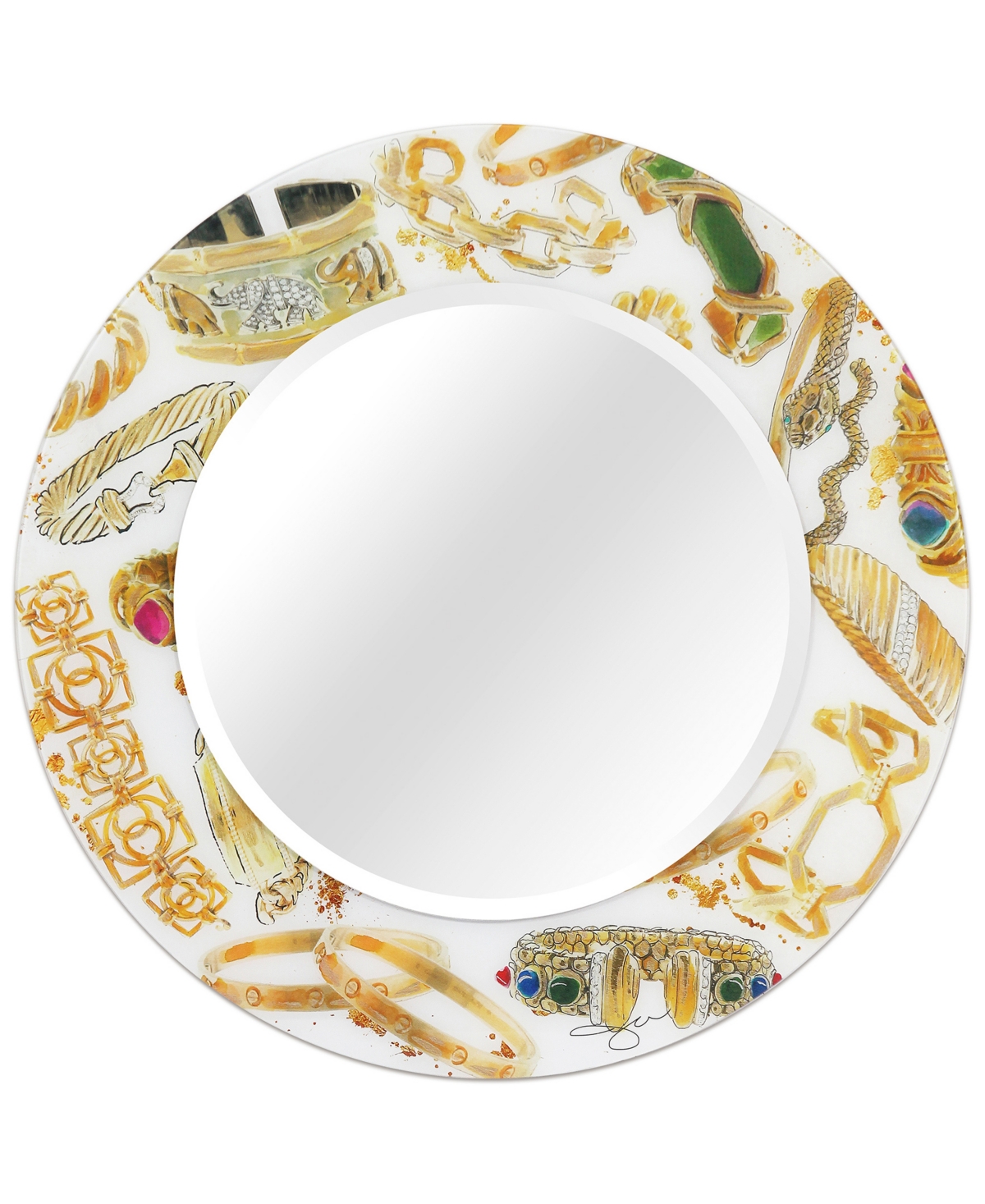 Gold Charm Round Beveled Wall Mirror on Free Floating Reverse Printed Tempered Art Glass, 36" x 36" x 0.4" - Gold