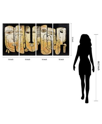 Totem poles Mixed Media Iron Hand Painted Dimensional Wall Art, 32" x 16" x 1.6"