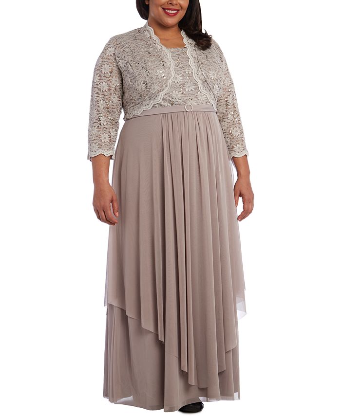 R & M Richards Plus Size Embellished Gown & Lace Jacket & Reviews ...