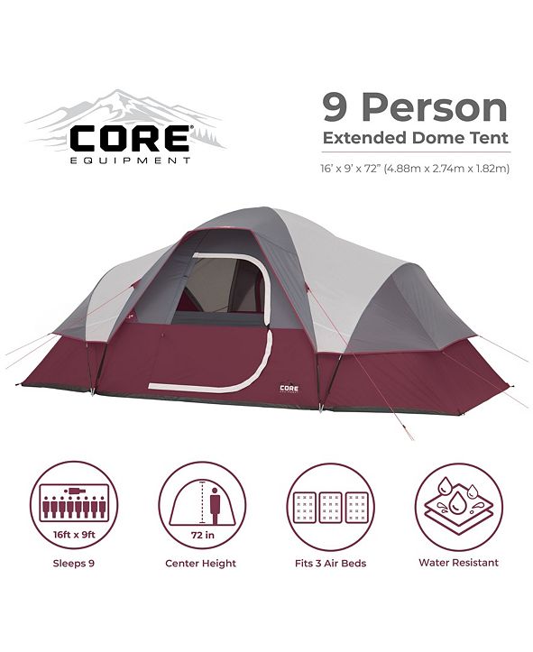 CORE Extended Dome Tent Foot 9 Person Camping Tent with Air Vents