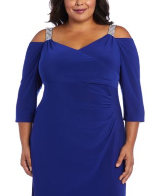 Plus Size Embellished Cold-Shoulder Gown