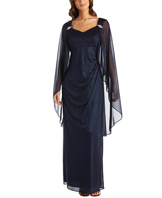 R & M Richards Shimmer Capelet Gown - Macy's