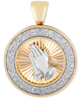 Men's Diamond Praying Hands Medallion Pendant (1/4 ct. t.w.) in 10k Gold