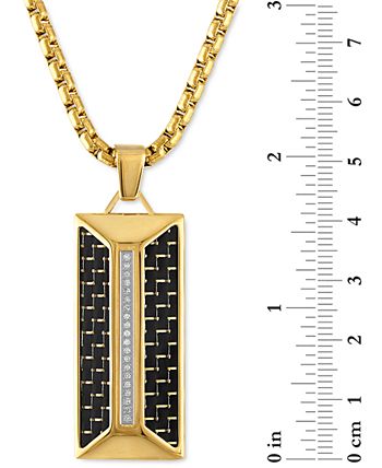 Esquire Men's Jewelry - Diamond Dog Tag 22" Pendant Necklace (1/10 ct. t.w.) in Black Carbon Fiber & Gold-Tone Ion-Plated Stainless Steel