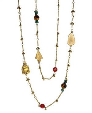image of T.r.u. by 1928 14 K Gold Dipped Droplet Chain with Buddha and Sem-Precious Accents Necklace
