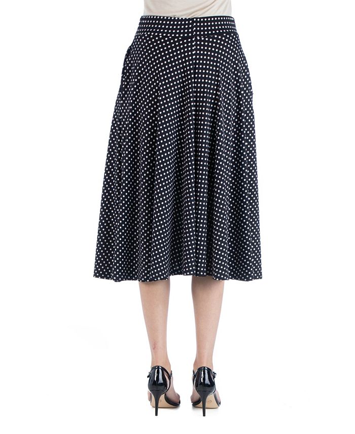 24seven Comfort Apparel Waistband Polka Dot A-Line Midi Skirt with ...