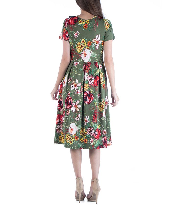 24seven Comfort Apparel Floral Print Short Sleeve Midi Dress - Macy's