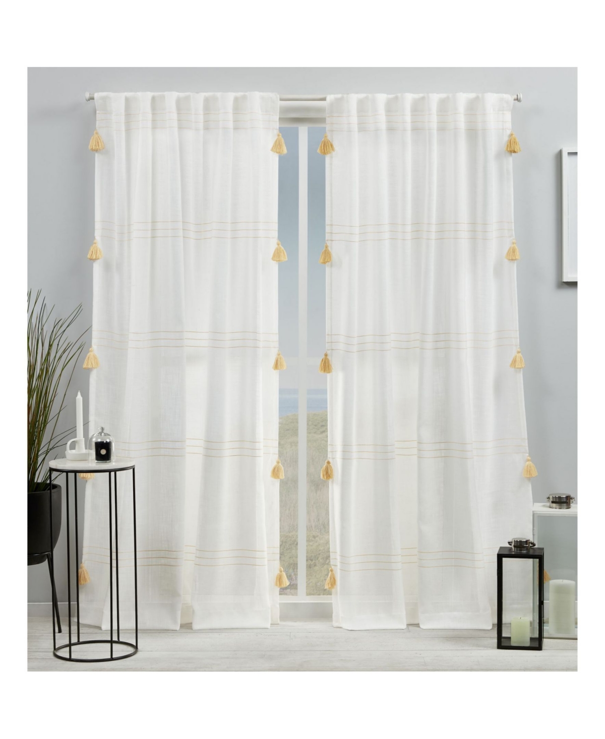Curtains Demi Light Filtering Hidden Tab Top Curtain Panel Pair, 54" x 84", Set of 2 - Yellow