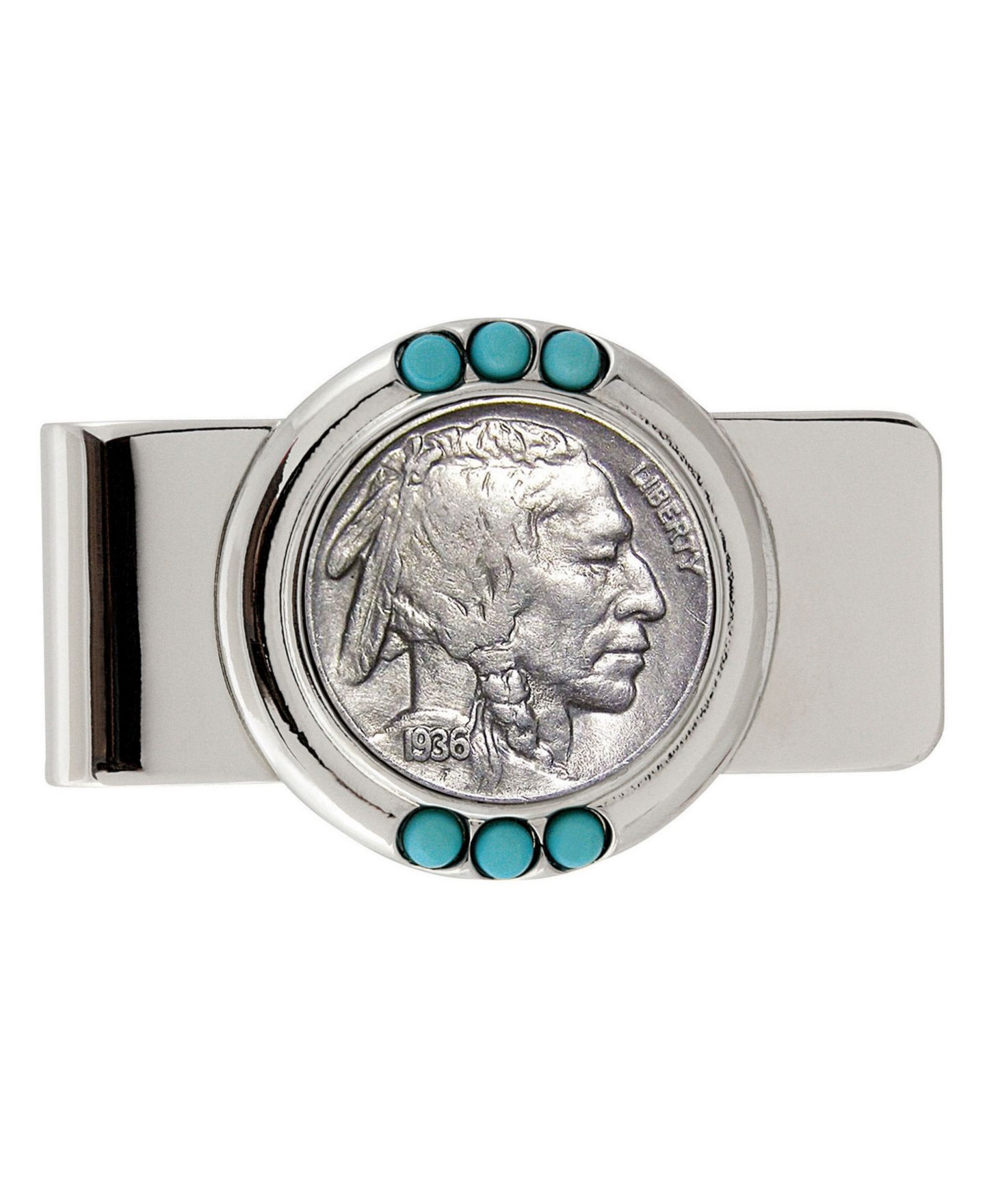 Мужской зажим для денег American Coin Treasures с монетой Buffalo Nickel, бирюза — фото 1