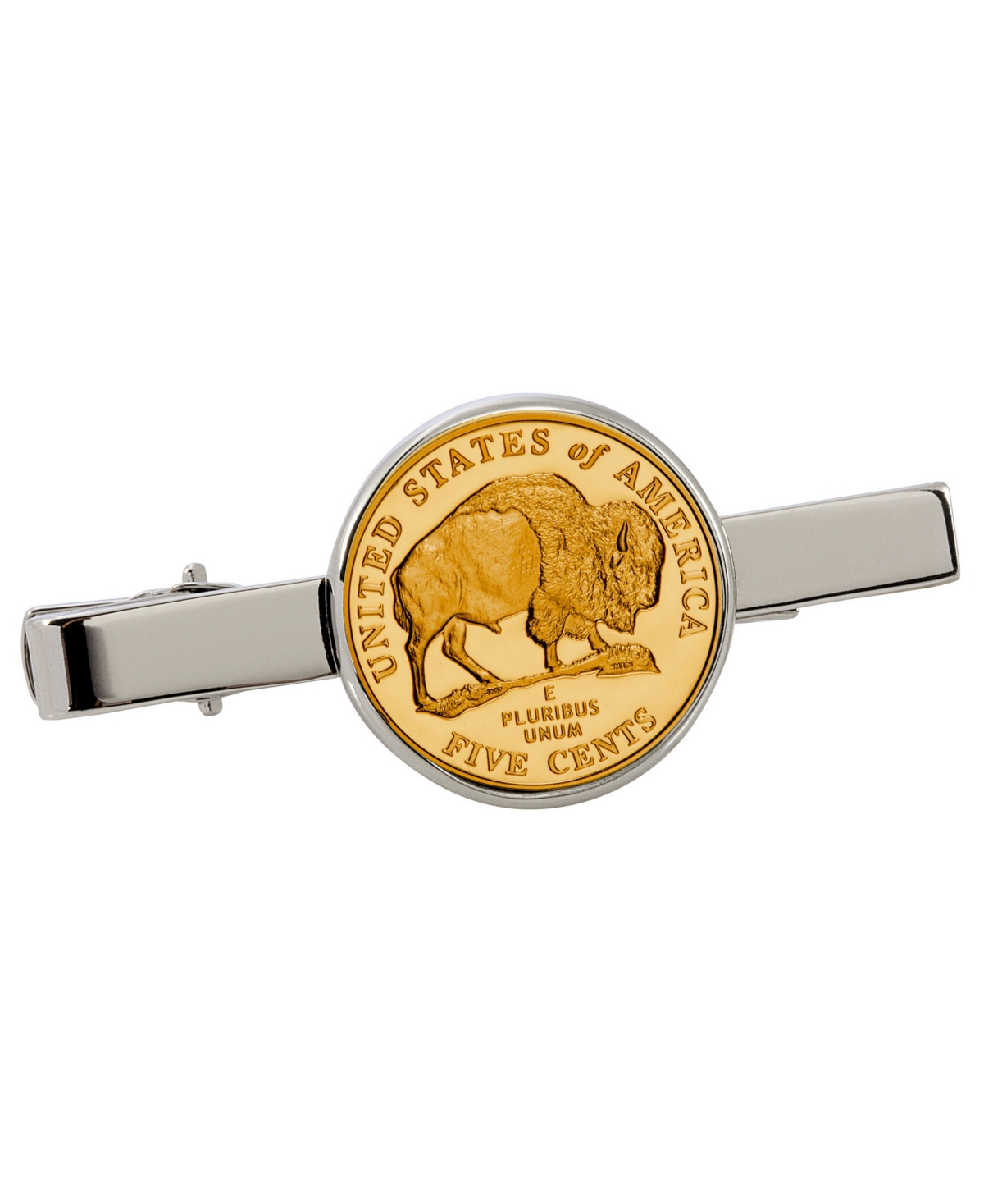 Gold-Layered Westward Journey Bison Nickel Coin Tie Clip - Silver