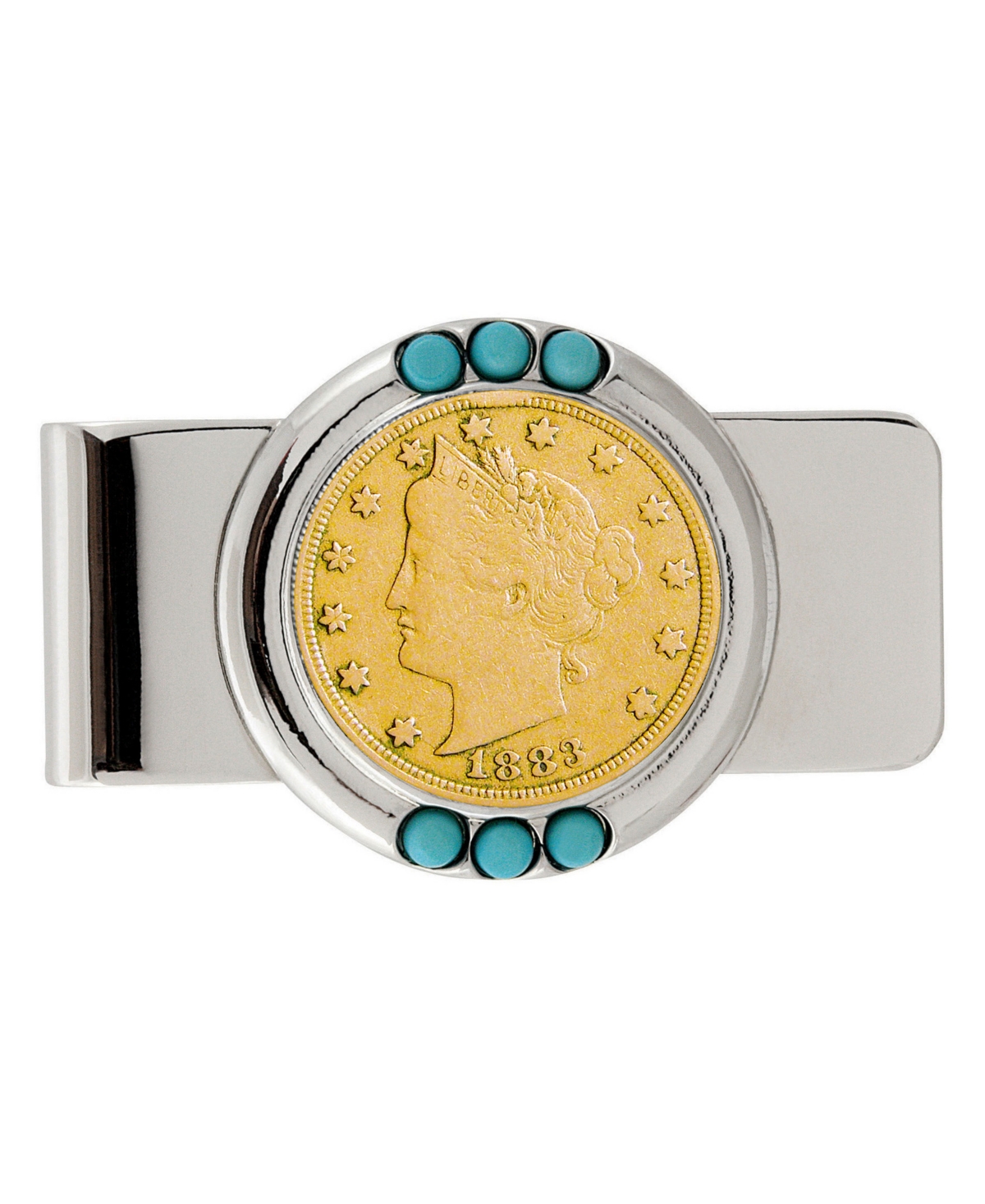 Men's American Coin Treasures Gold-Layered 1800's Liberty Nickel Turquoise Coin Money Clip - Silver