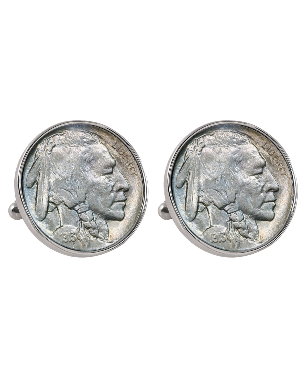 1913 First-Year-Of-Issue Buffalo Nickel Bezel Coin Cuff Links - Silver