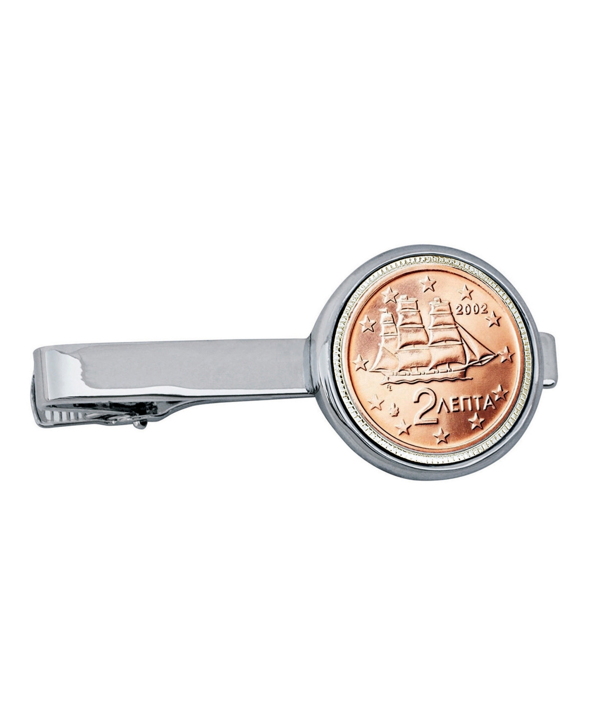 Greek 2 Euro Bar Coin Tie Clip - Silver