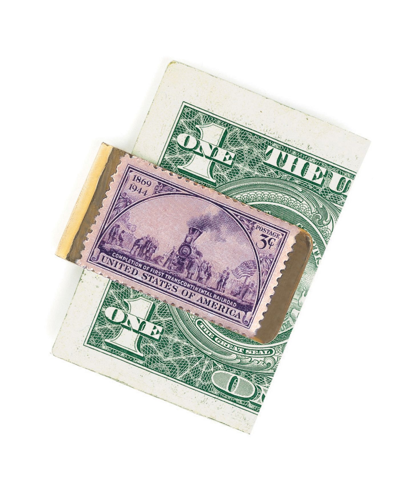 Мужской зажим для денег American Coin Treasures из латуни с монетой Train Stamp — фото 1