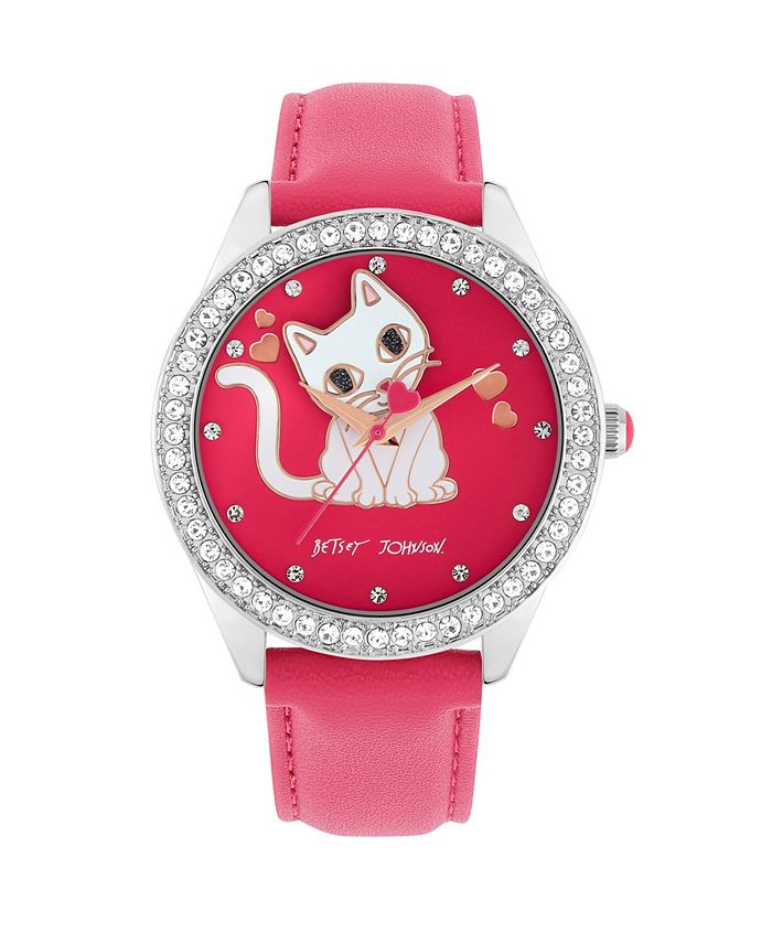 Betsey Johnson Women s Cat Dial Pink Polyurethane Strap Bracelet