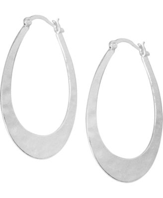 And Now This - Hammered Oblong Hoop Earrings in Fine Silver-Plate