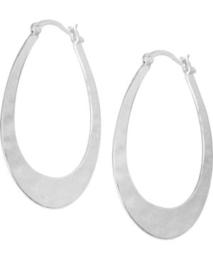 image of Essentials Hammered Oblong Hoop Earrings in Fine Silver-Plate