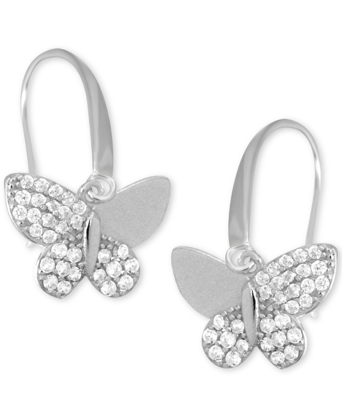 And Now This Cubic Zirconia Butterfly Drop Earring in Silver Plate, Gold Plate or Rose Gold Plate - Silver