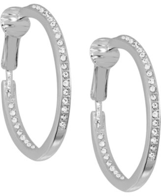 Cubic Zirconia Medium In & Out Clip-On Hoop Earrings in Silver-Plate, 1.18"