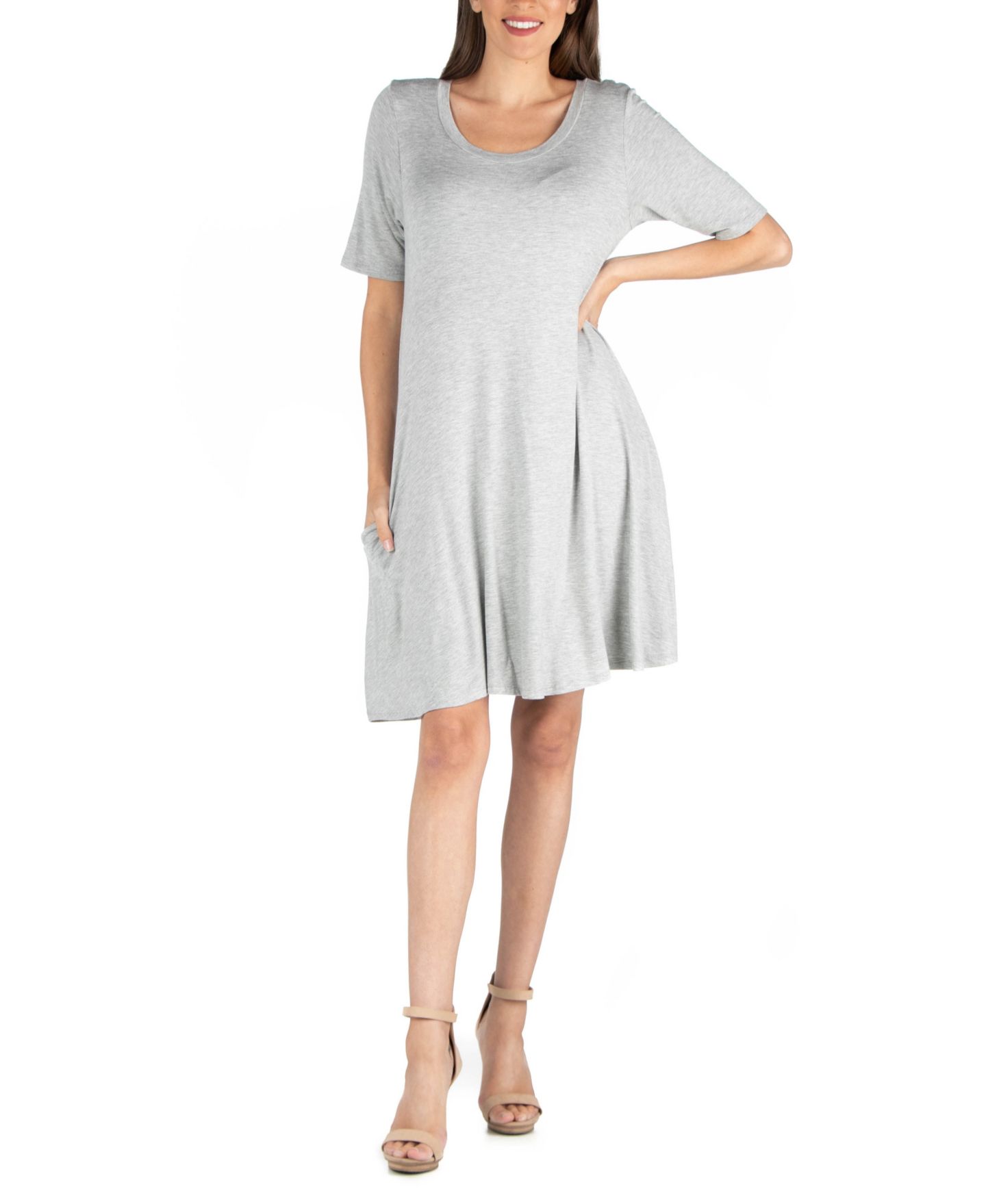 Женское платье 24seven Comfort Apparel Soft Flare T-Shirt Dress with Pocket Detail, цвет: Тёмный серый — фото 1