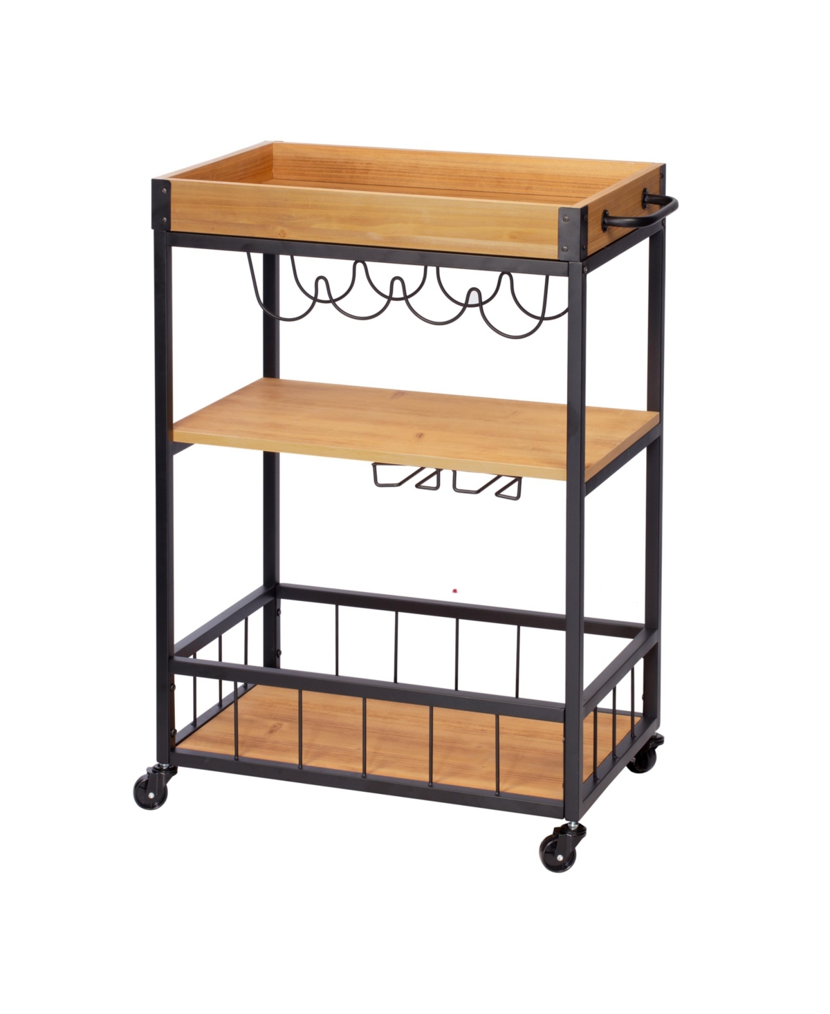 Honey Can Do Industrial Rolling Bar Cart With Removable Serving Tray In Black,wood
