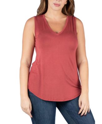 Plus Size V-Neck Sleeveless Rounded Hemline Top