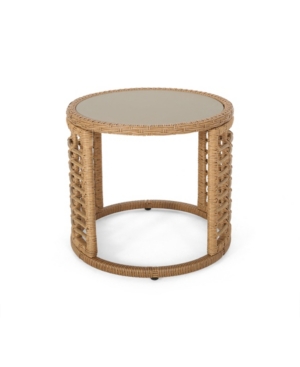 Noble House Tatiana Outdoor Modern Boho Side Table with Glass Top