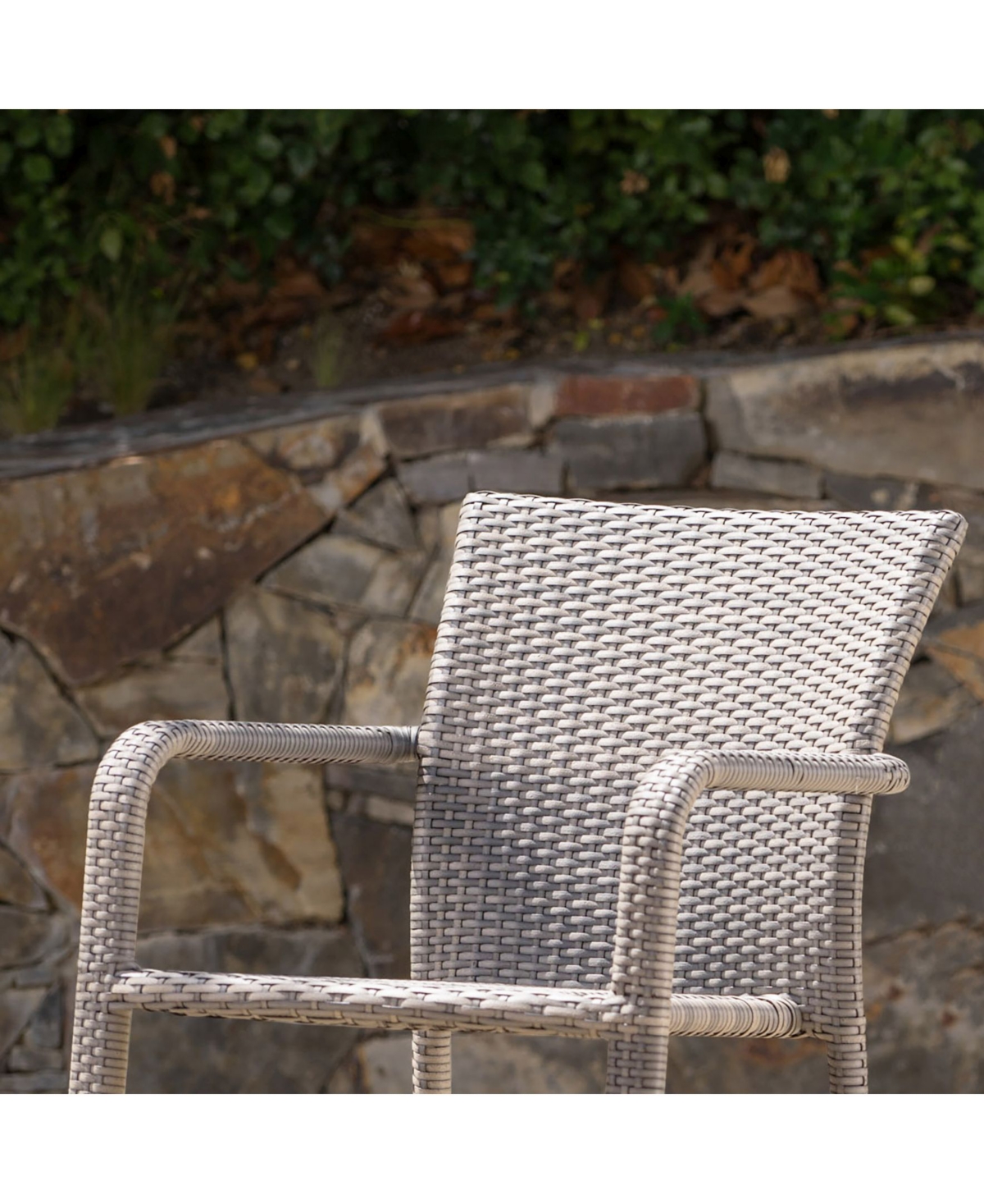 Noble House Dover Outdoor Armed Stacking Chairs with Frame, Set of 2 - Off-White