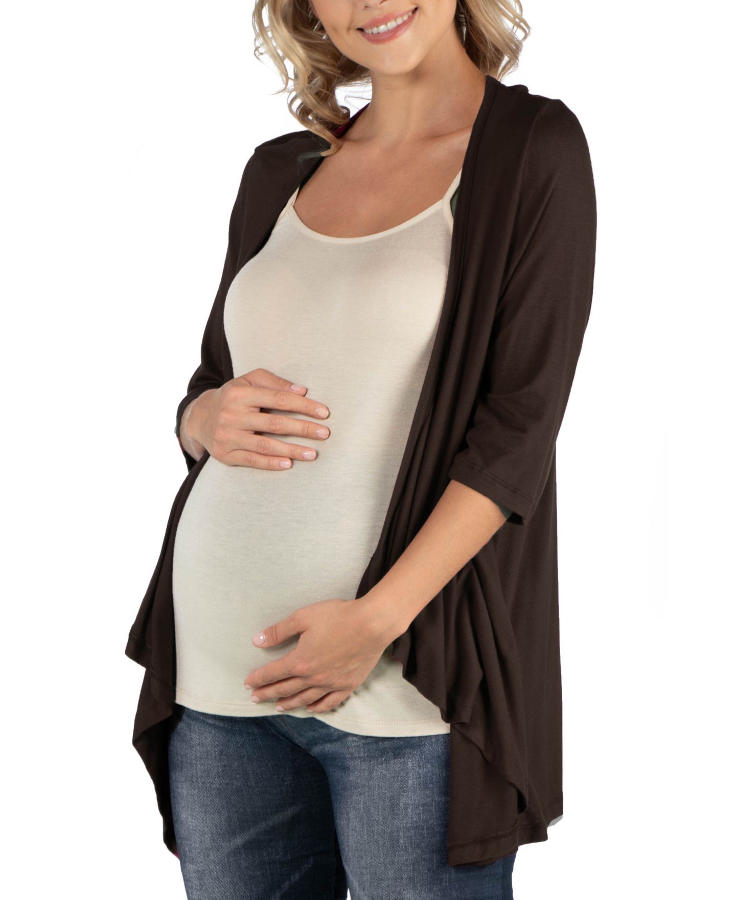 Женский кардиган 24seven Comfort Apparel Elbow Length Sleeve Maternity Open, цвет: Коричневый — фото 2