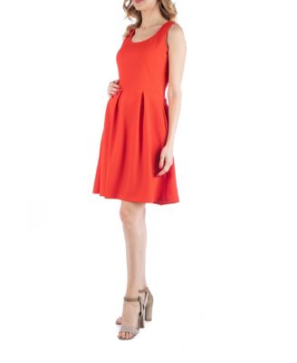 Sleeveless Pleated Maternity Dress with Pockets