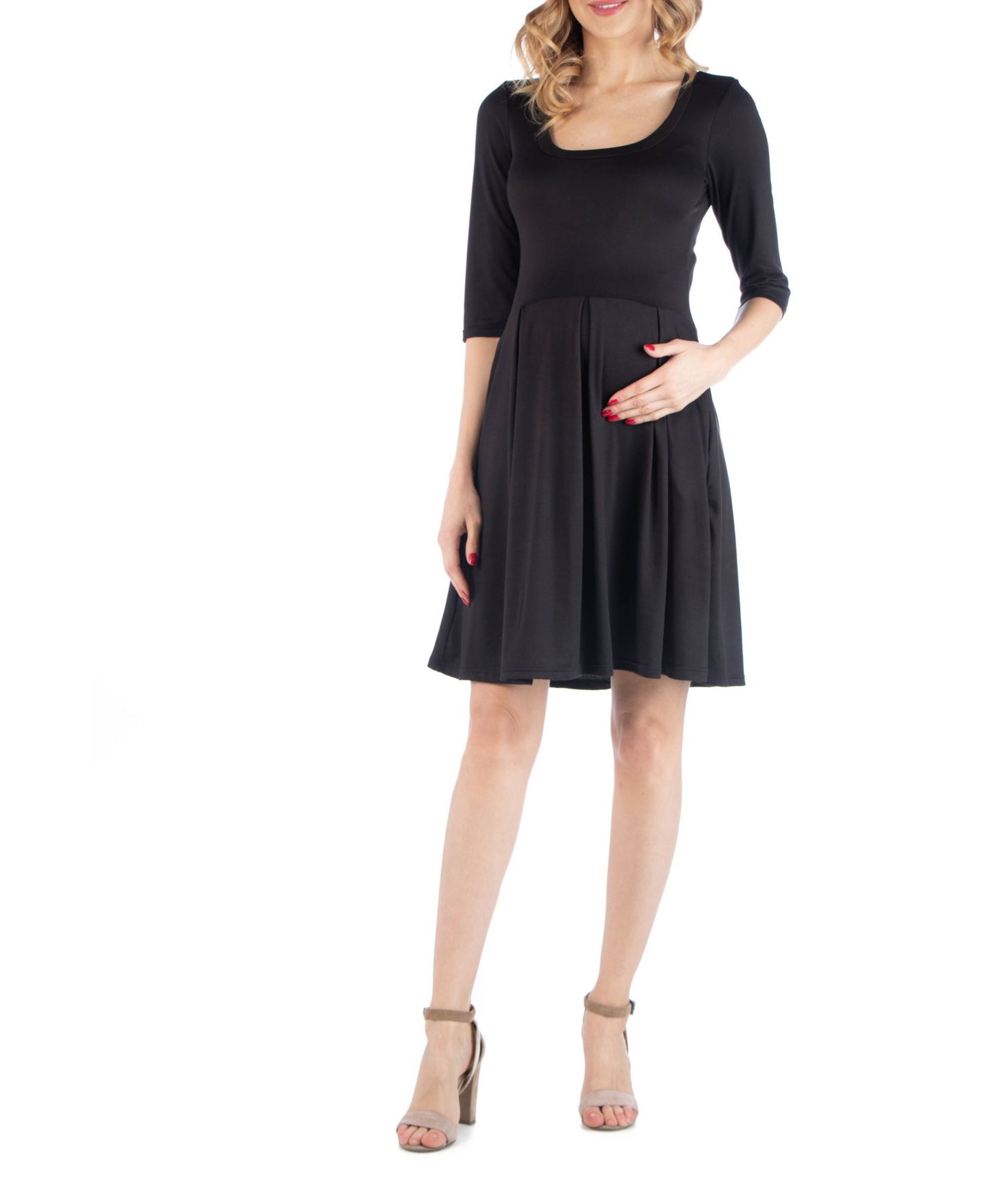 Женское платье 24seven Comfort Apparel Fit and Flare Scoop Neck Maternity, цвет: Чёрный — фото 1