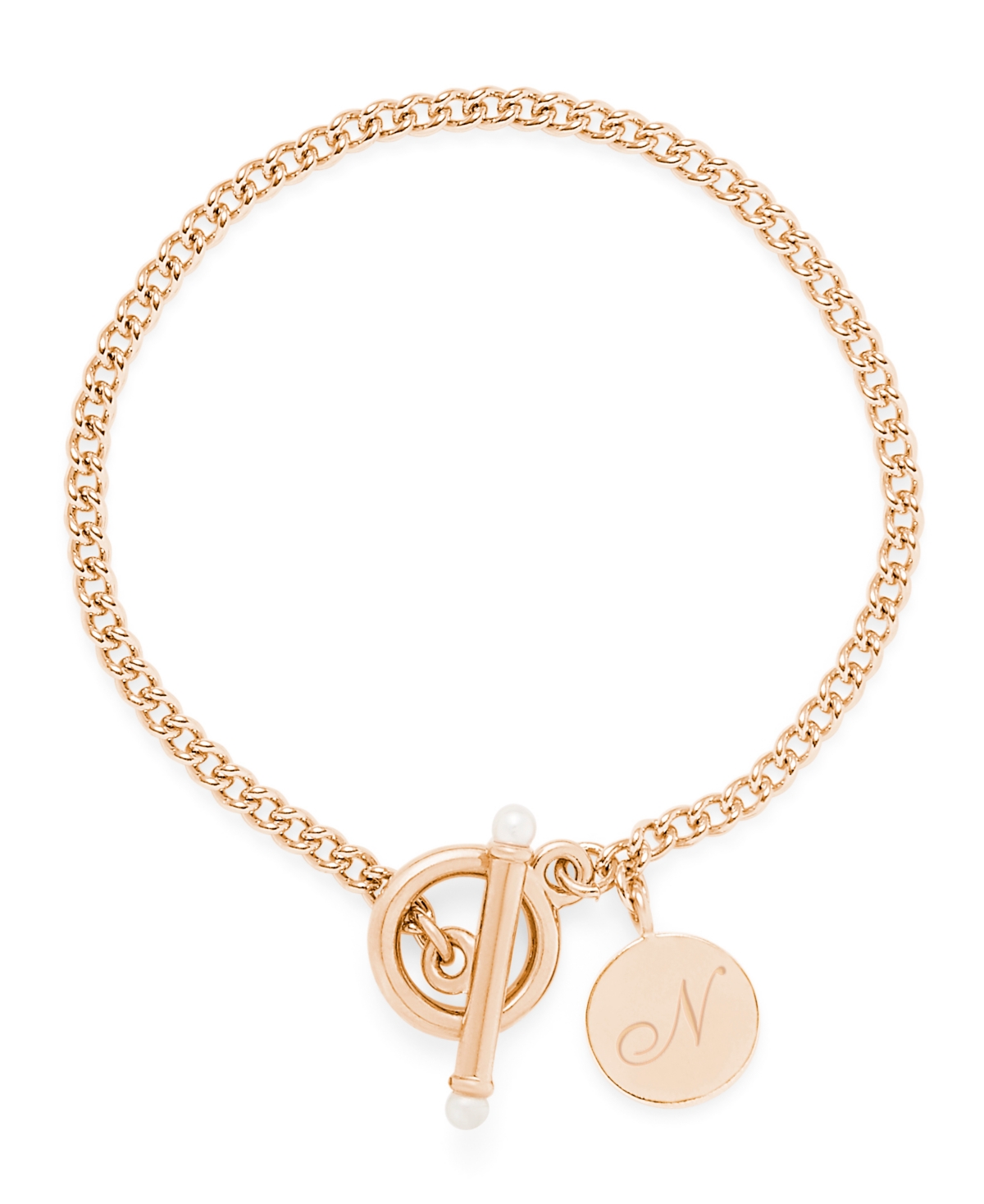 Stella Imitation Pearl Initial Toggle Bracelet - Rose Gold N