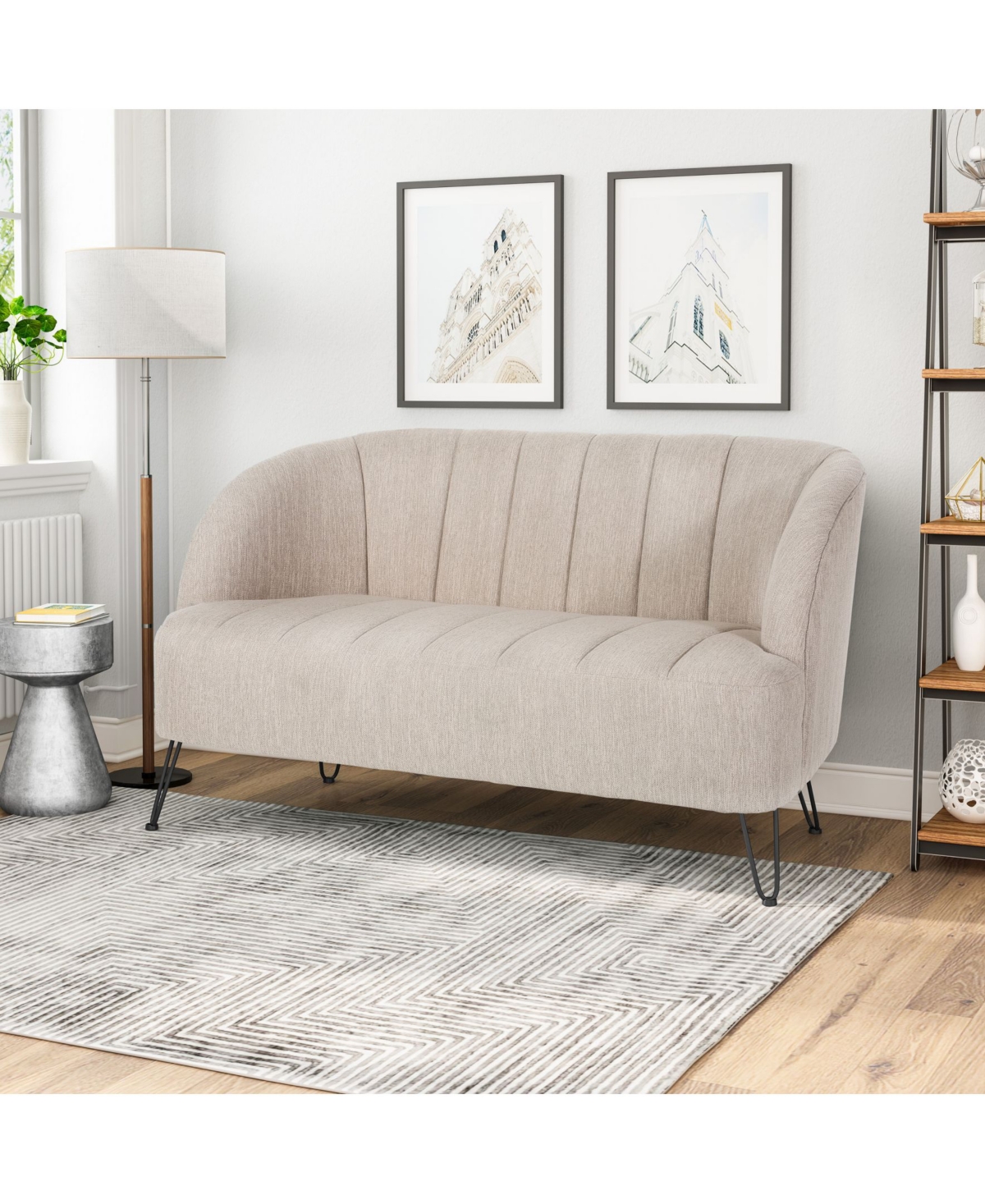 Noble House Lupine Modern Loveseat with Hairpin Legs