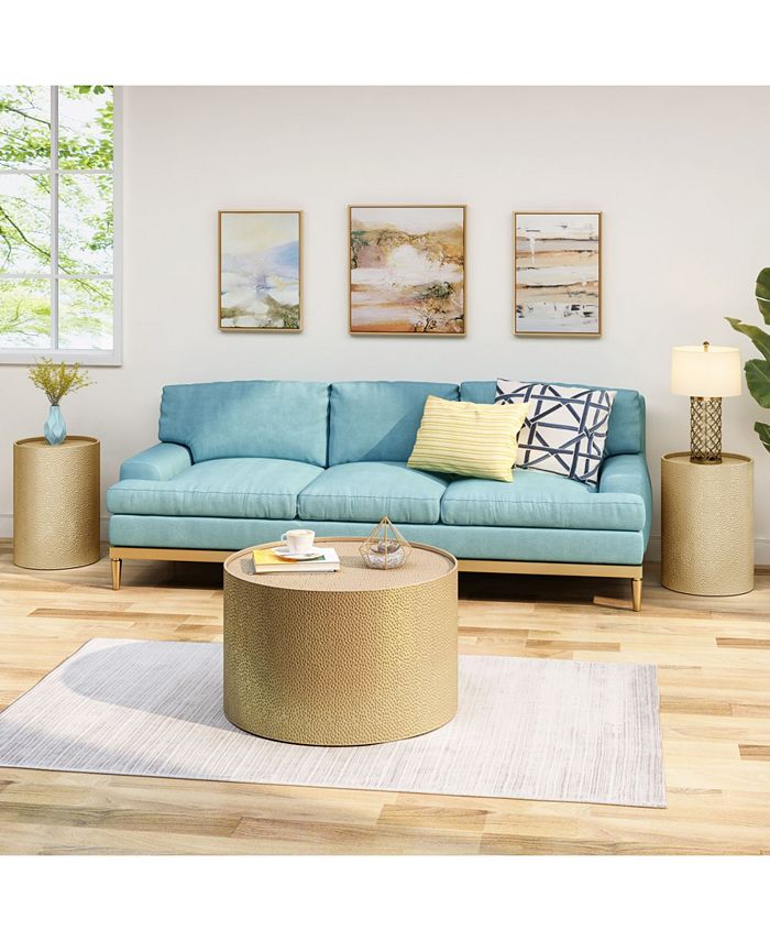 Noble House Braeburn Modern Round 3 Piece Accent and Coffee Table Set