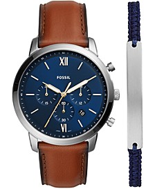 Men's Chronograph Bronson Brown Leather Strap Watch 50mm Gift Set