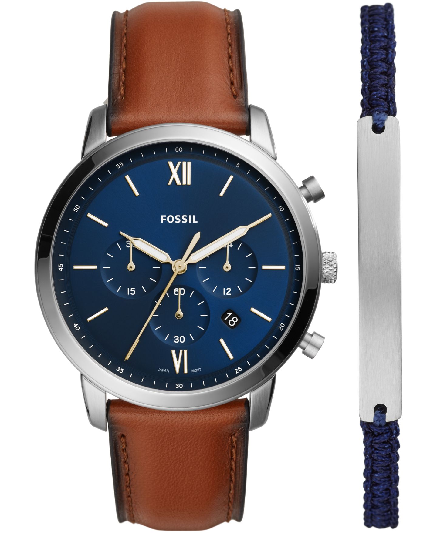 Мужские часы Fossil Chronograph Bronson Brown Leather Strap Watch 50mm Gift Set — фото 1
