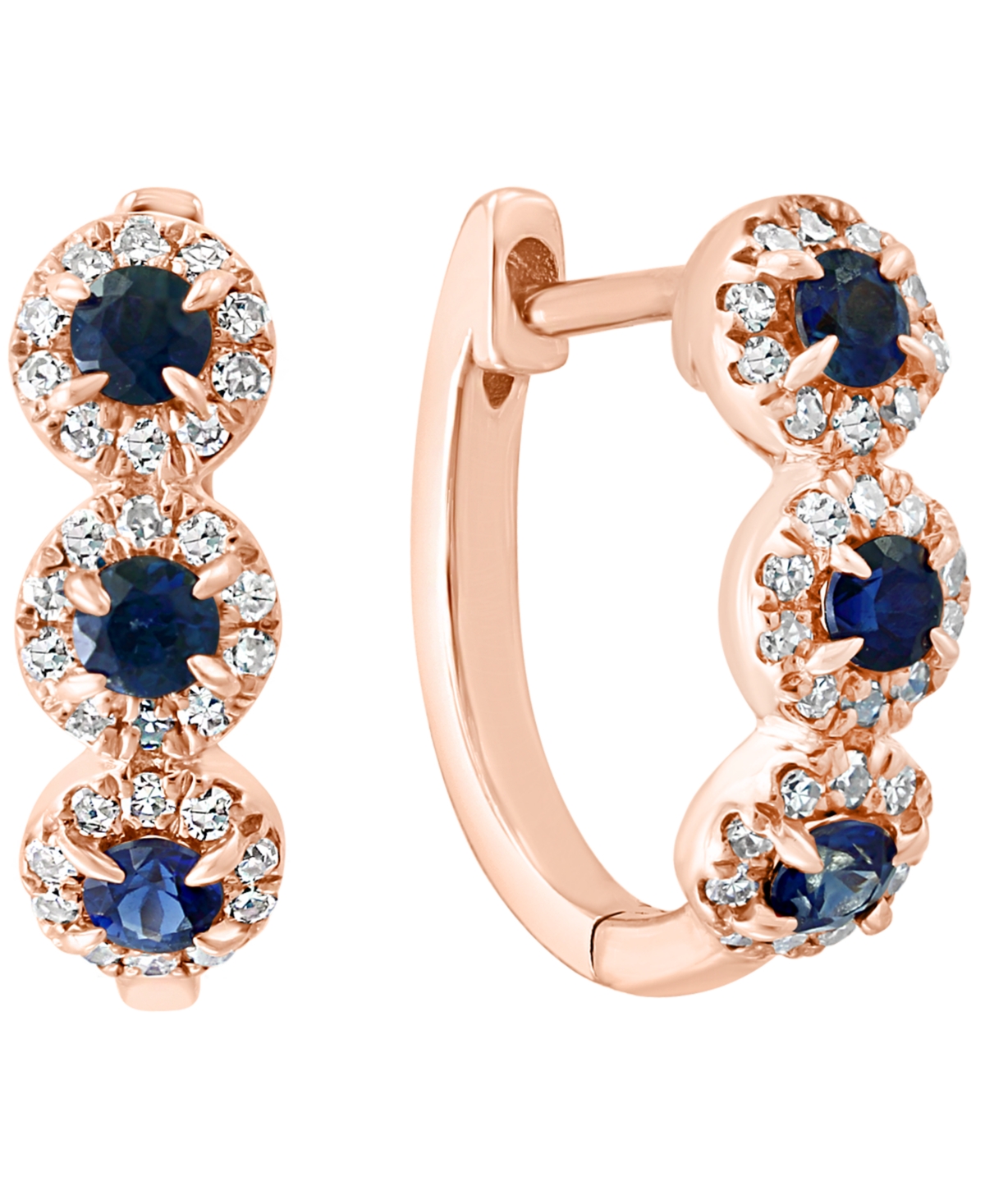 Sapphire (1/3 ct. t.w.) & Diamond (1/5 ct. t.w.) Oval Hoop Earrings in 14k Rose Gold ( Also in White Gold) - Sapphire/Rose Gold
