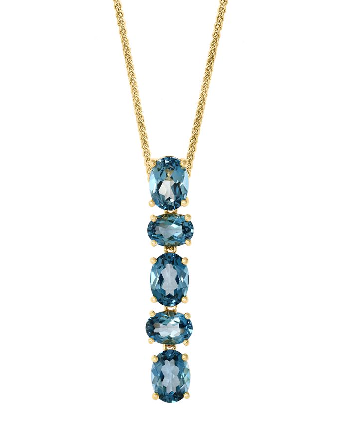 LALI Jewels - London Blue Topaz Vertical 18" Pendant Necklace (6-3/8 ct. t.w.) in 14k Gold
