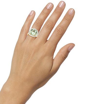 LALI Jewels - Green Amethyst (5-1/4 ct. t.w.) & Diamond (1/2 ct. t.w.) Statement Ring in 14k Gold