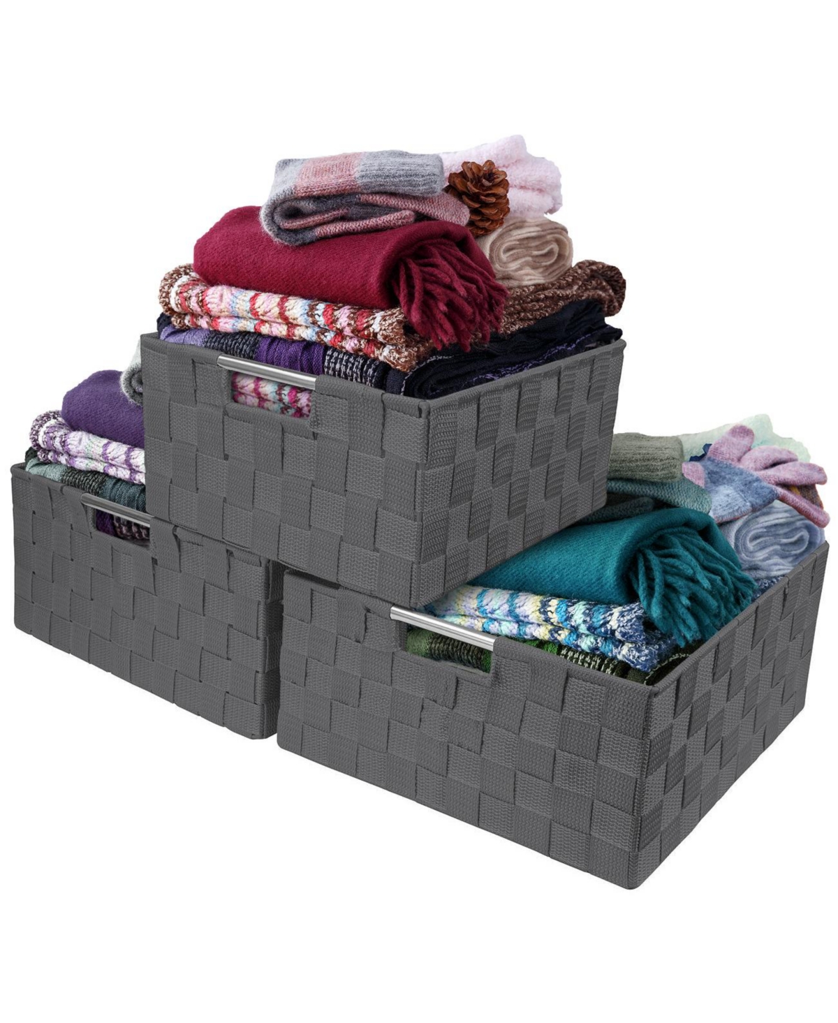 Sorbus 3 Piece Stackable Woven Basket Organizer Set with Built-In Carry Handles - Stylish Storage for any room in the household