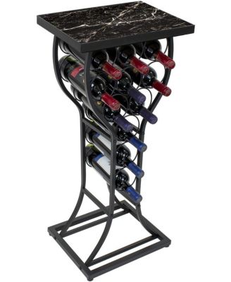 Wine Rack Table - Stylish Storage for 11 Bottles with Faux Marble Top &amp; Conversation-Starting Design (Marble Black)