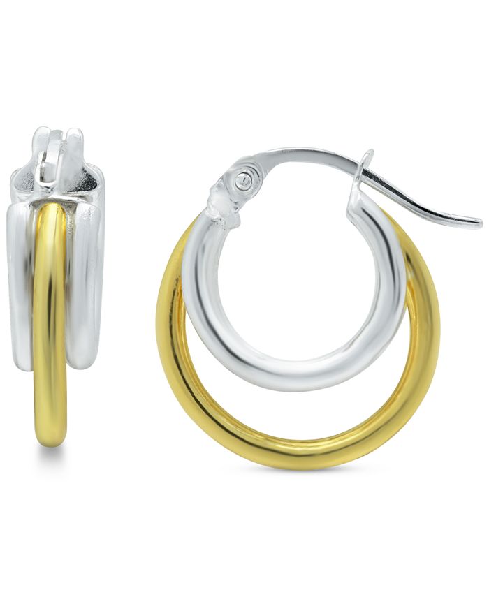 Giani Bernini - Extra Small Triple Hoop Earrings in Sterling Silver and 18k Gold-Plate, 0.59"