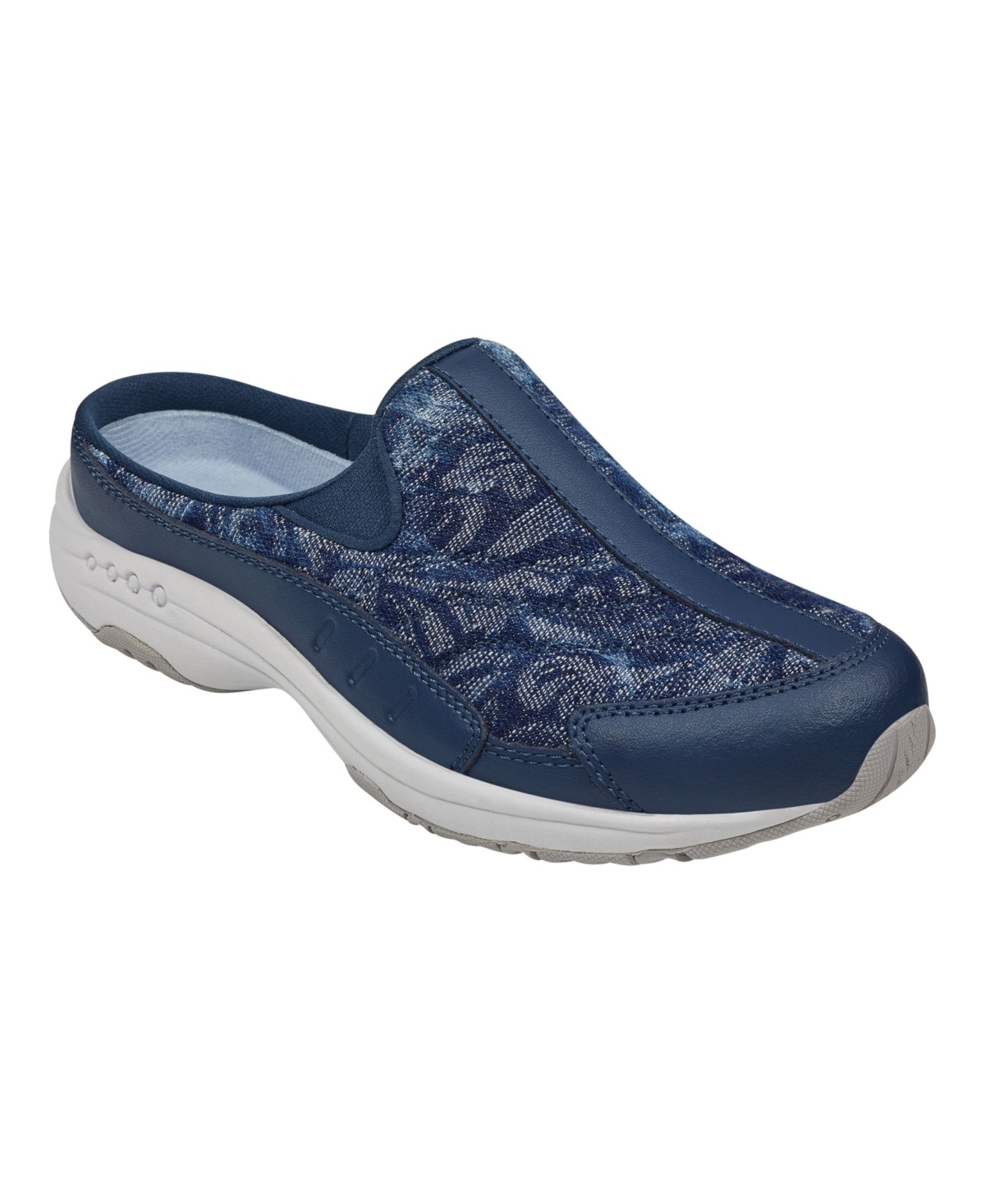 Women's Traveltime Round Toe Casual Slip-on Mules - Denim Patchwork Print, Suede and Textile